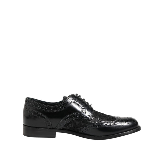 Dolce & Gabbana Black Leather Floral Lace Dress Shoes