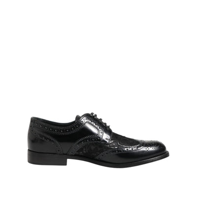 Dolce & Gabbana Black Leather Floral Lace Dress Shoes