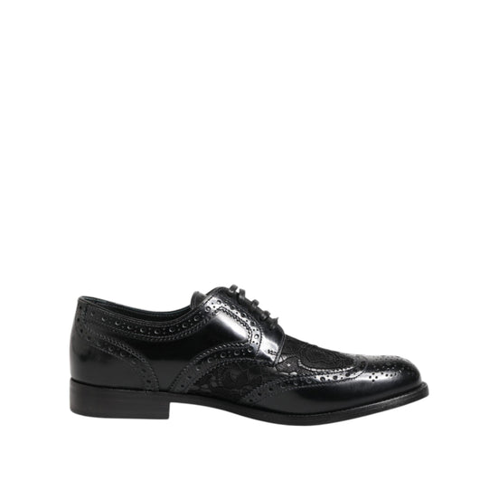 Dolce & Gabbana Black Leather Floral Lace Dress Shoes