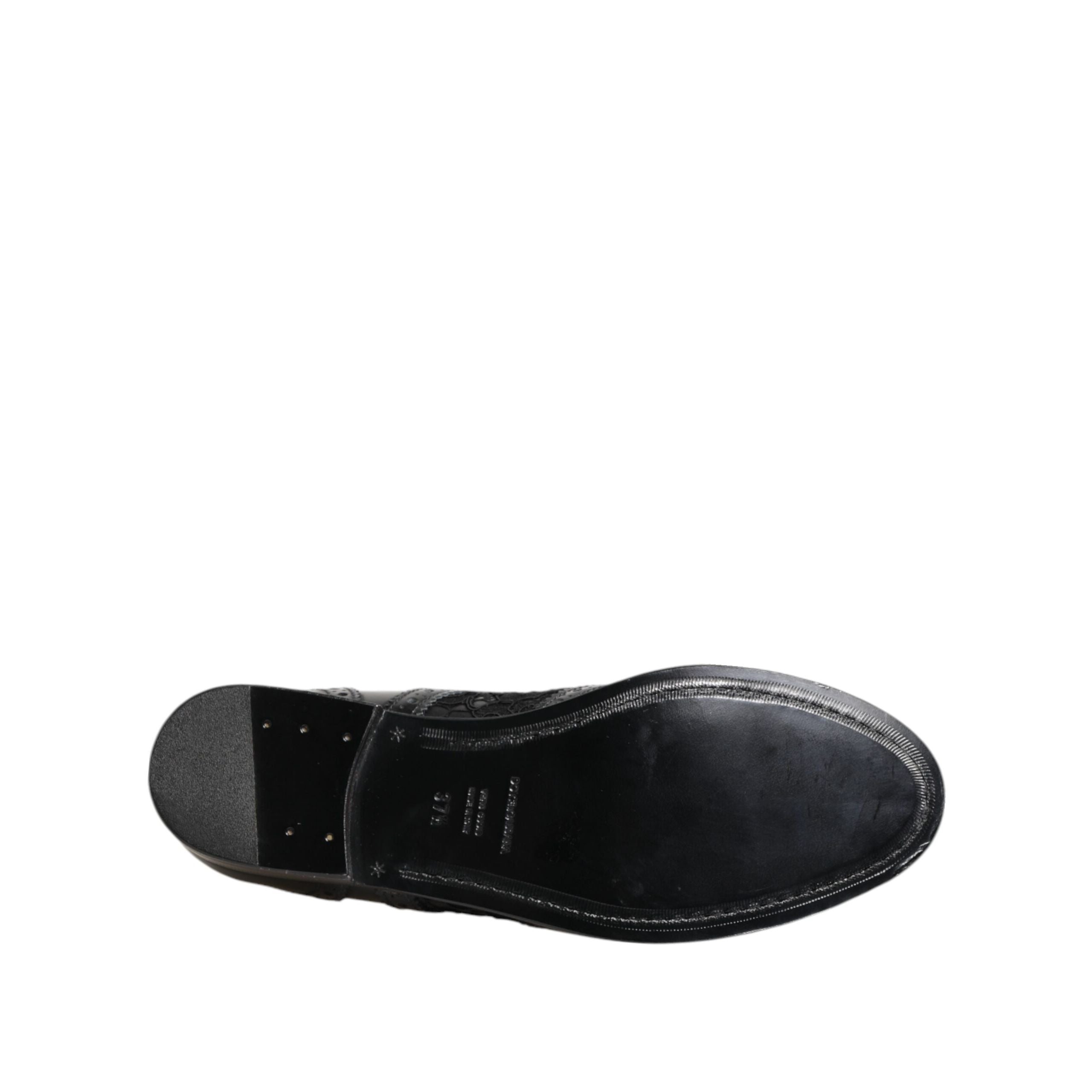Dolce & Gabbana Black Leather Floral Lace Dress Shoes