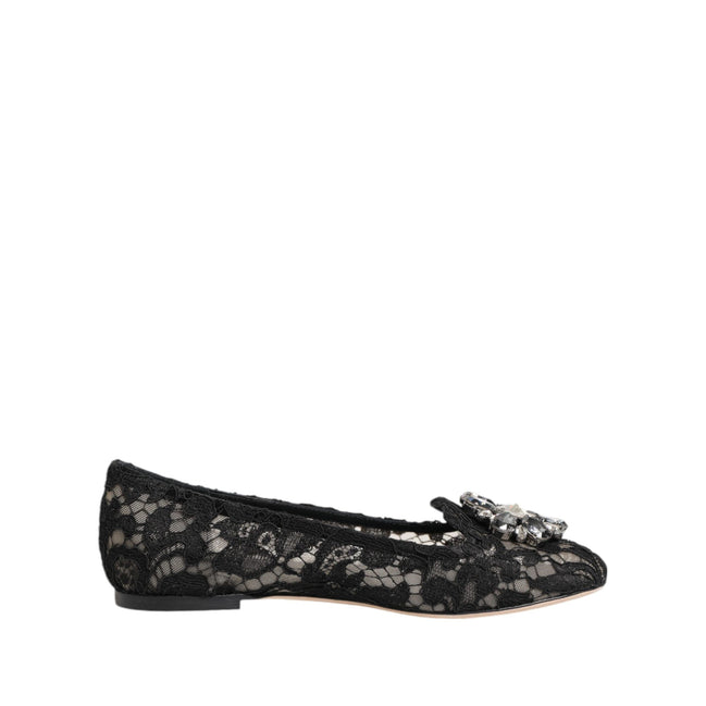 Dolce & Gabbana Black Taormina Lace Crystal Flats