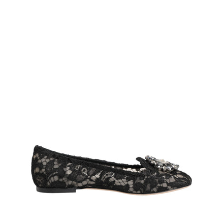 Dolce & Gabbana Black Taormina Lace Crystal Flats