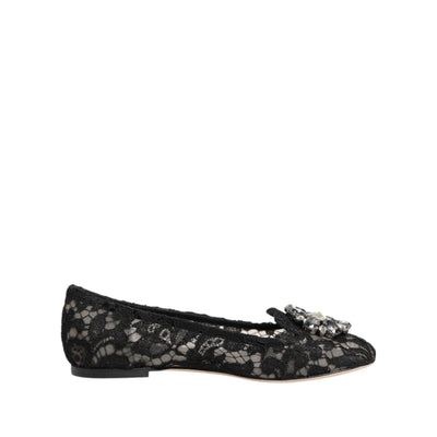 Dolce & Gabbana Black Taormina Lace Crystal Flats