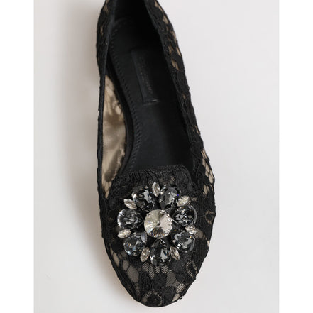 Dolce & Gabbana Black Taormina Lace Crystal Flats
