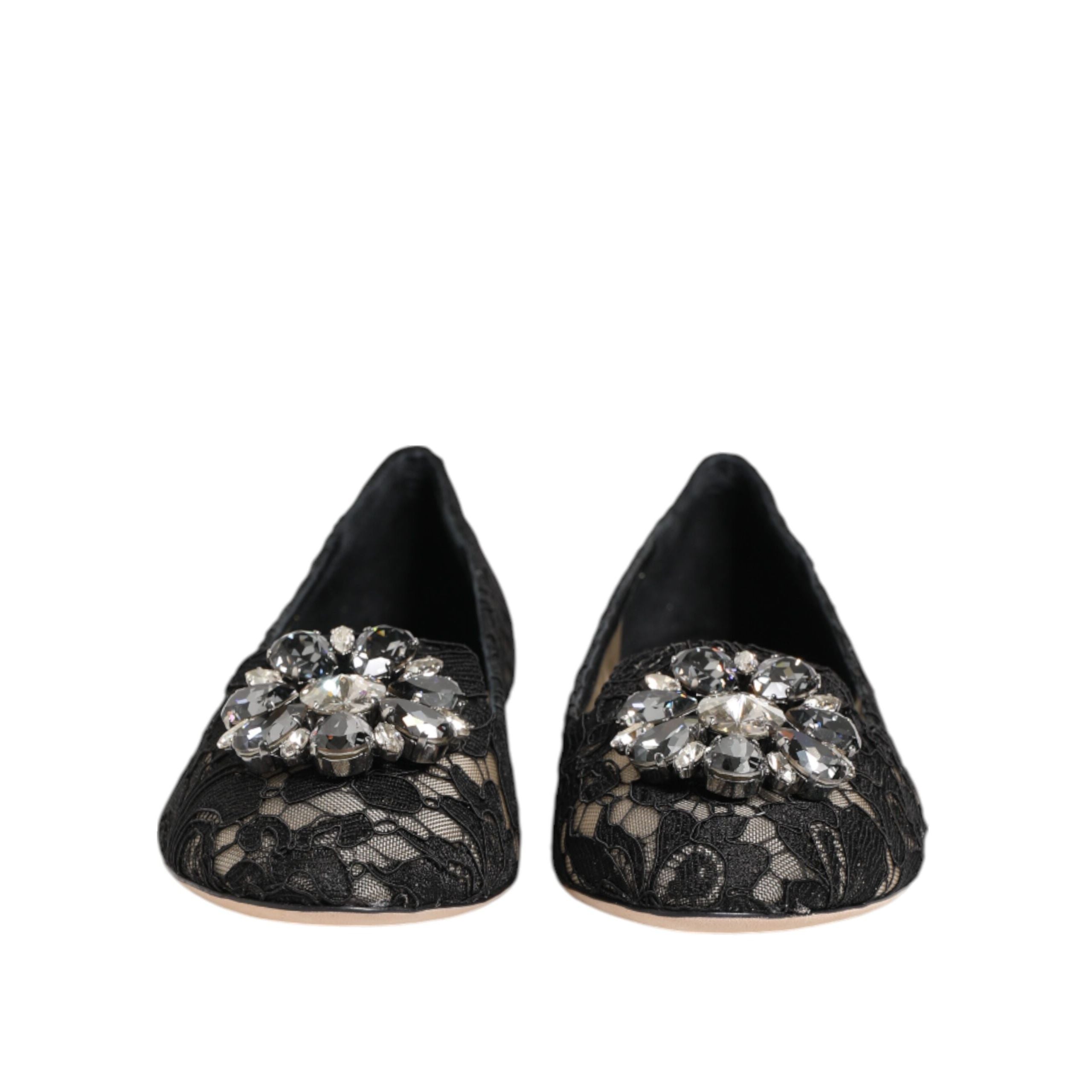 Dolce & Gabbana Black Taormina Lace Crystal Flats
