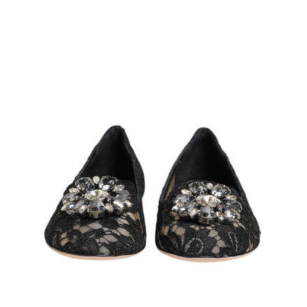 Dolce & Gabbana Black Taormina Lace Crystal Flats