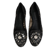 Dolce & Gabbana Black Taormina Lace Crystal Flats