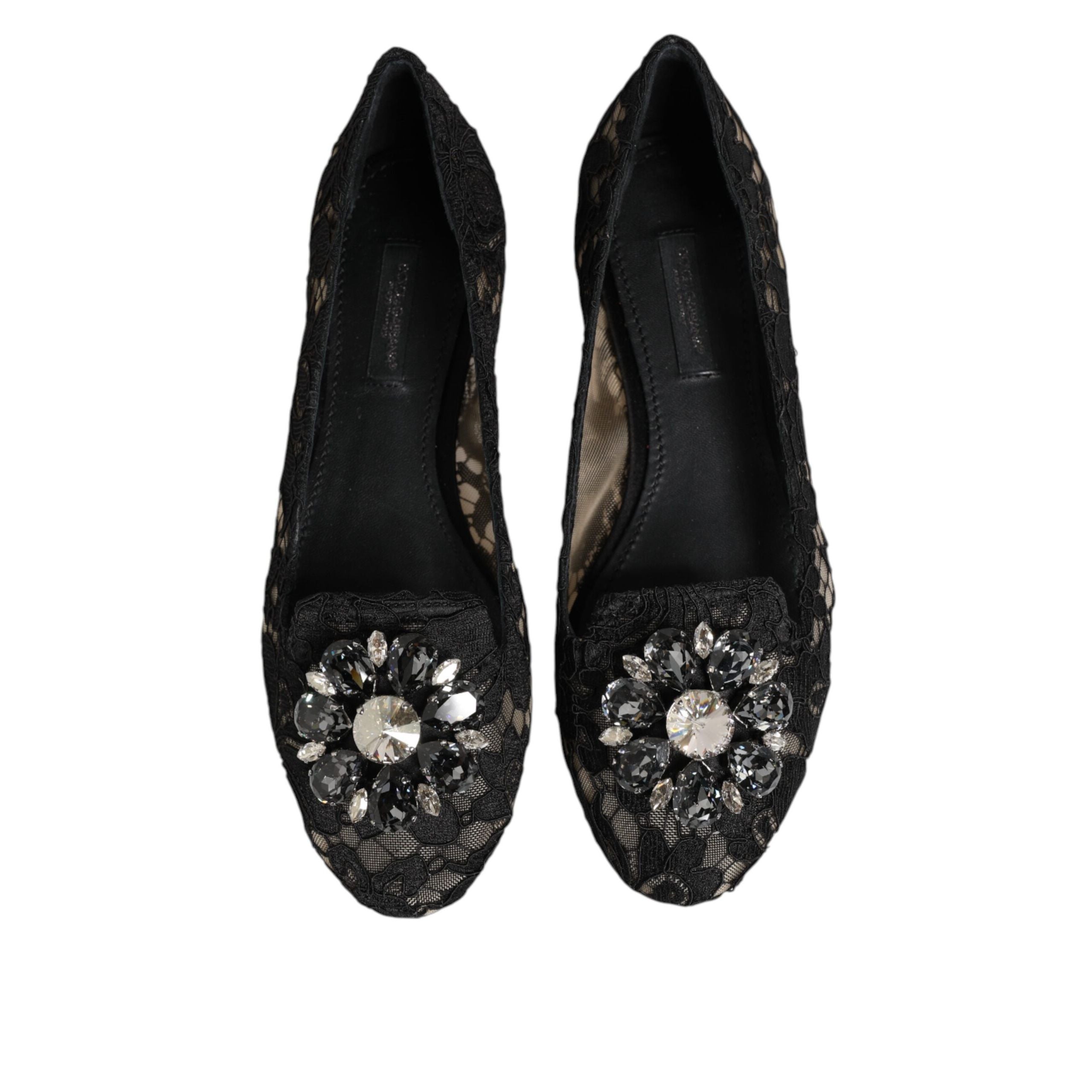 Dolce & Gabbana Black Taormina Lace Crystal Flats