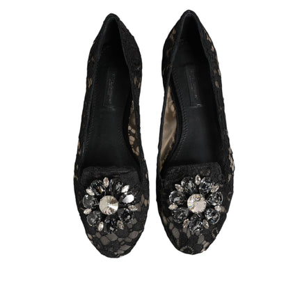 Dolce & Gabbana Black Taormina Lace Crystal Flats