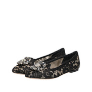 Dolce & Gabbana Black Taormina Lace Crystal Flats