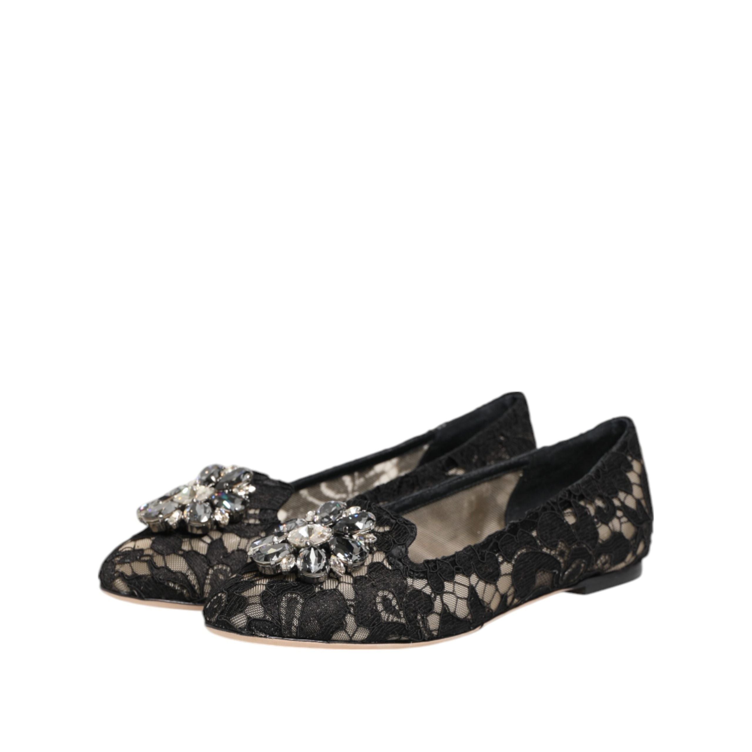 Dolce & Gabbana Black Taormina Lace Crystal Flats