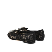 Dolce & Gabbana Black Taormina Lace Crystal Flats