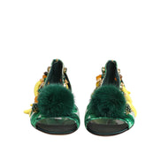 Sandali Scarpe Dolce & Gabbana Foglia di Banana in Raso e Pelliccia di Visone Verde