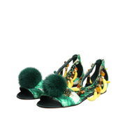 Sandali Scarpe Dolce & Gabbana Foglia di Banana in Raso e Pelliccia di Visone Verde