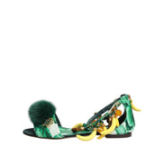 Sandali Scarpe Dolce & Gabbana Foglia di Banana in Raso e Pelliccia di Visone Verde