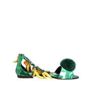 Sandali Scarpe Dolce & Gabbana Foglia di Banana in Raso e Pelliccia di Visone Verde