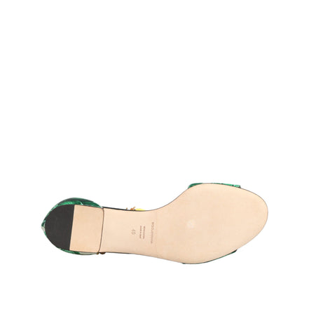 Sandali Scarpe Dolce & Gabbana Foglia di Banana in Raso e Pelliccia di Visone Verde