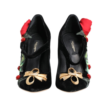 Dolce & Gabbana Décolleté Mary Jane Rose Nere con Spilla di Cristallo
