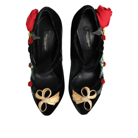 Dolce & Gabbana Décolleté Mary Jane Rose Nere con Spilla di Cristallo