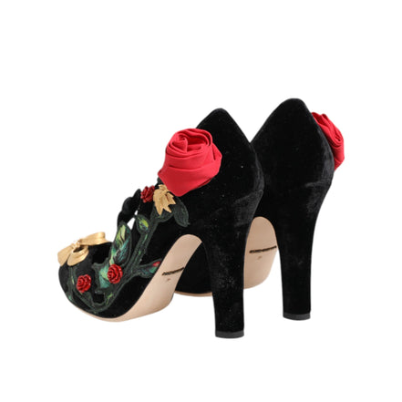 Dolce & Gabbana Décolleté Mary Jane Rose Nere con Spilla di Cristallo