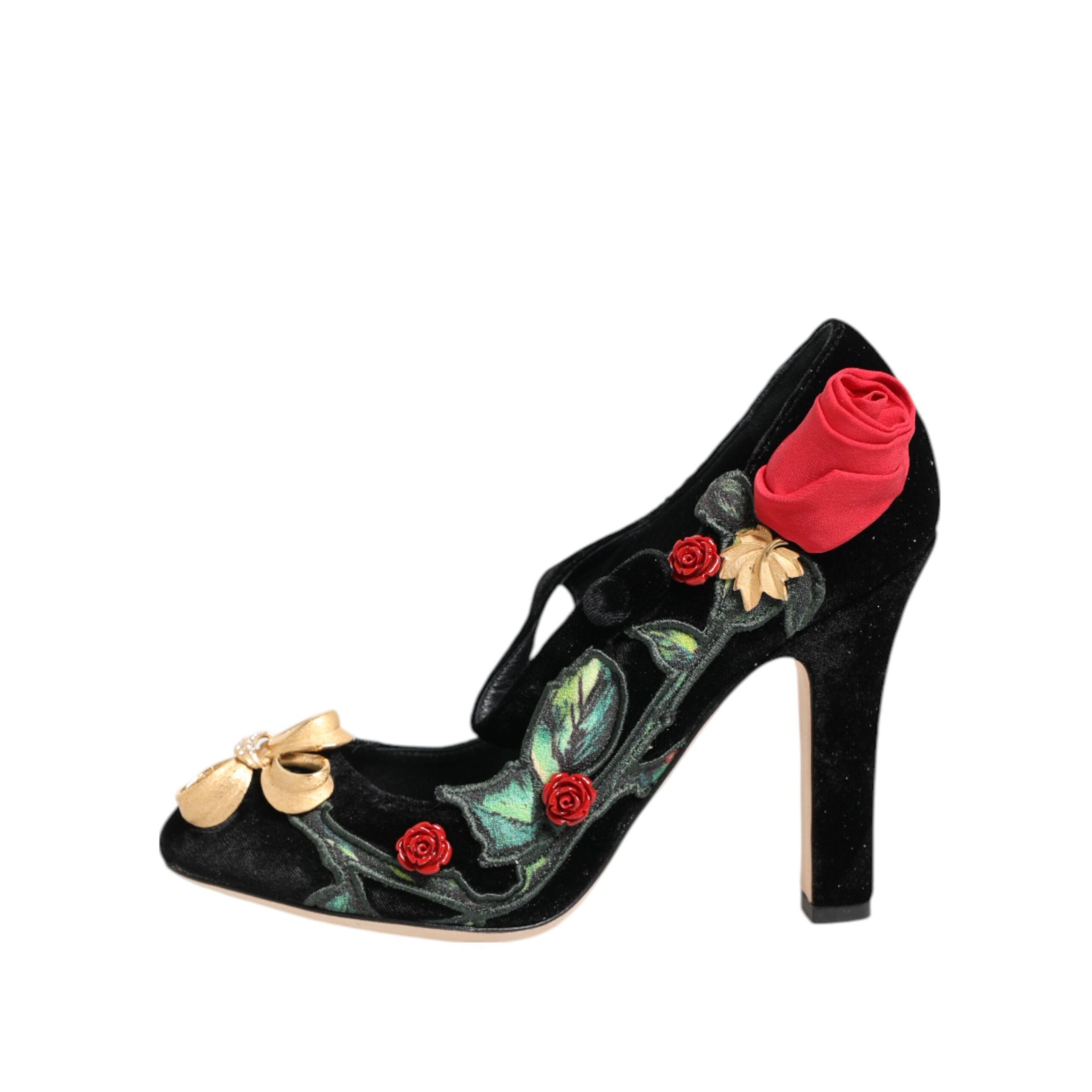 Dolce & Gabbana Décolleté Mary Jane Rose Nere con Spilla di Cristallo
