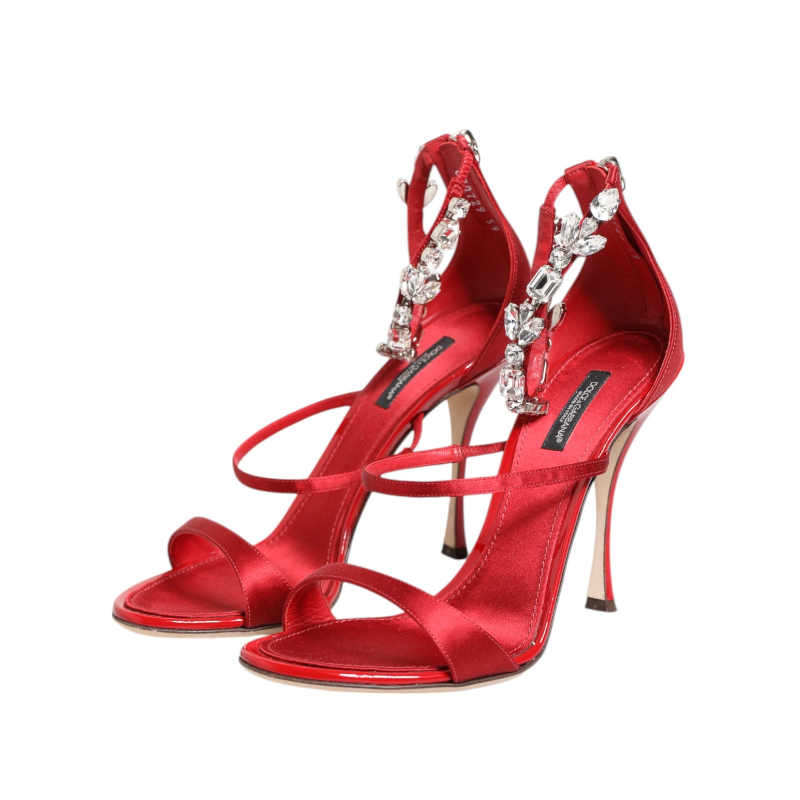 Dolce & Gabbana Sandales à talons Keira en satin rouge et cristaux