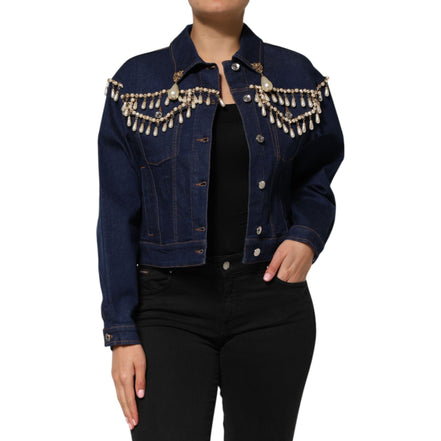 Veste en jean en coton bleu ornée de cristaux Dolce & Gabbana