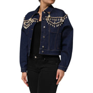Veste en jean en coton bleu ornée de cristaux Dolce & Gabbana