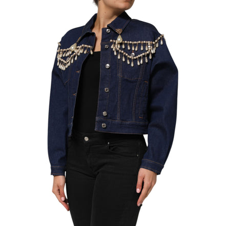 Veste en jean en coton bleu ornée de cristaux Dolce & Gabbana