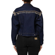 Veste en jean en coton bleu ornée de cristaux Dolce & Gabbana