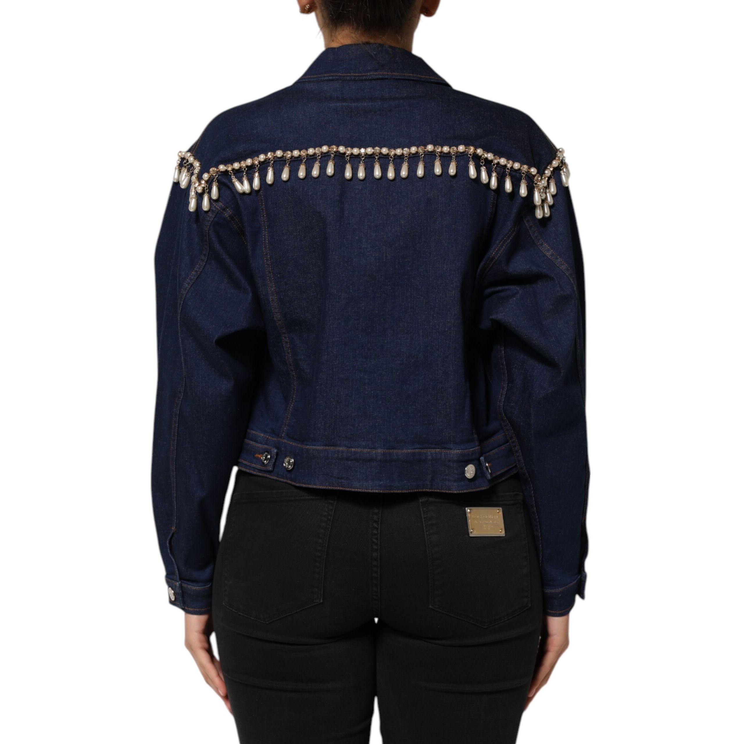 Veste en jean en coton bleu ornée de cristaux Dolce & Gabbana