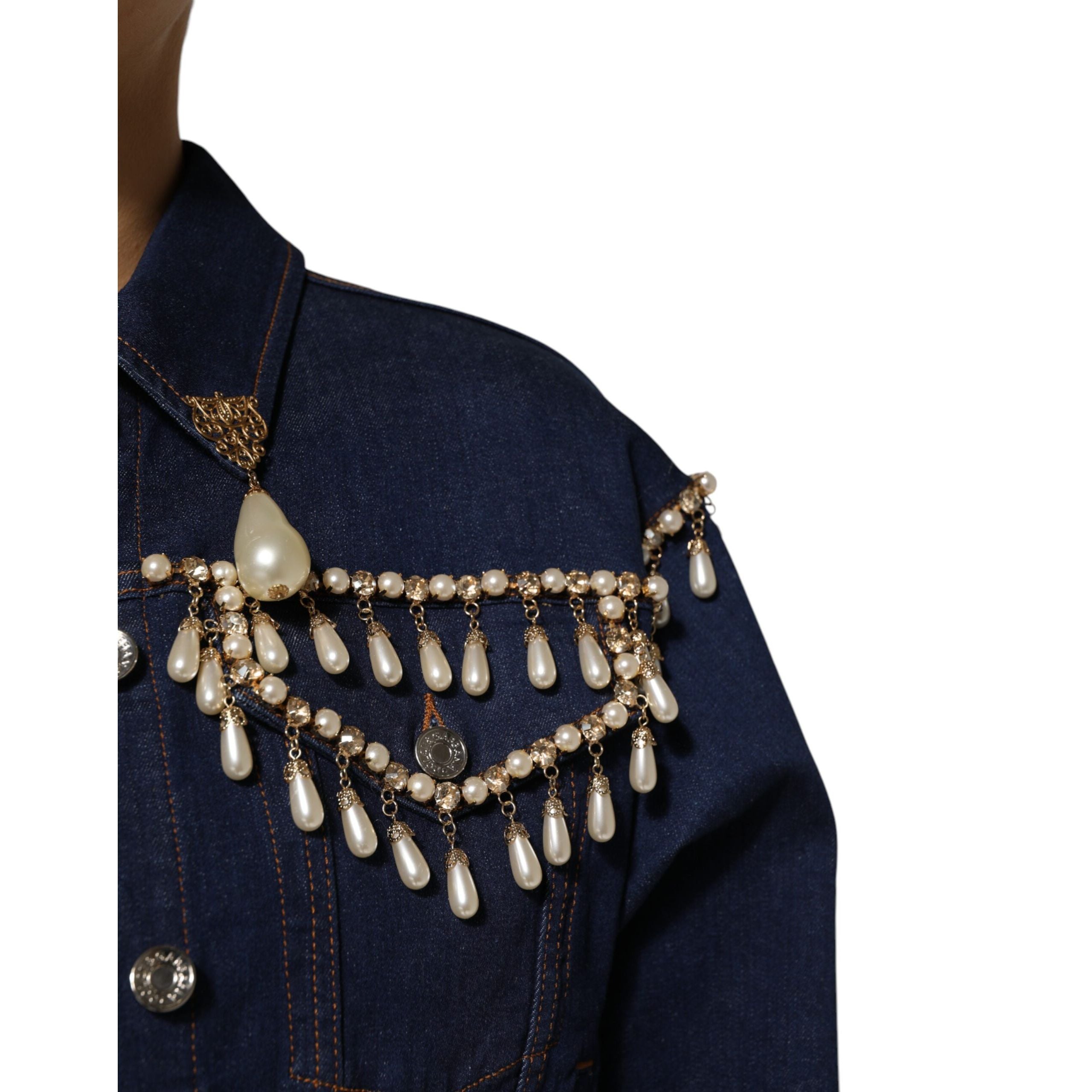 Veste en jean en coton bleu ornée de cristaux Dolce & Gabbana