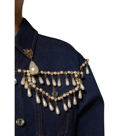 Veste en jean en coton bleu ornée de cristaux Dolce & Gabbana