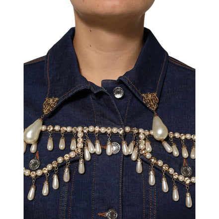 Veste en jean en coton bleu ornée de cristaux Dolce & Gabbana