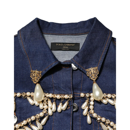 Veste en jean en coton bleu ornée de cristaux Dolce & Gabbana