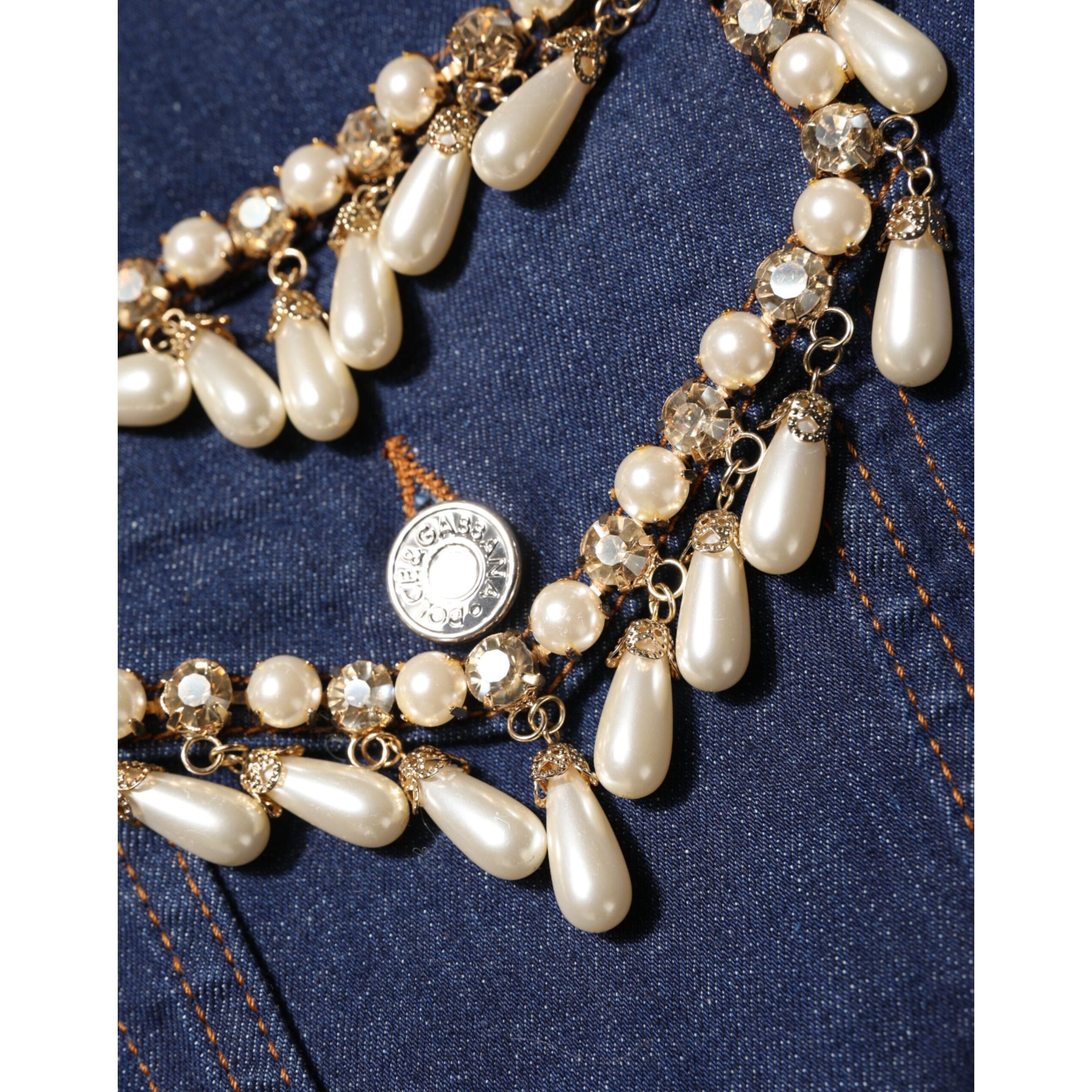 Veste en jean en coton bleu ornée de cristaux Dolce & Gabbana
