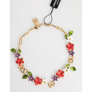 Collana Dolce & Gabbana con logo in ottone dorato e dettagli floreali, gioielli di moda