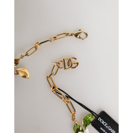 Collana Dolce & Gabbana con logo in ottone dorato e dettagli floreali, gioielli di moda