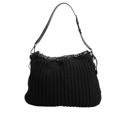 Dolce & Gabbana Black Cashmere Knitted Leather Shoulder Bag
