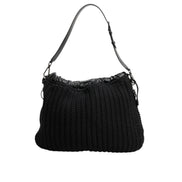 Dolce & Gabbana Black Cashmere Knitted Leather Shoulder Bag
