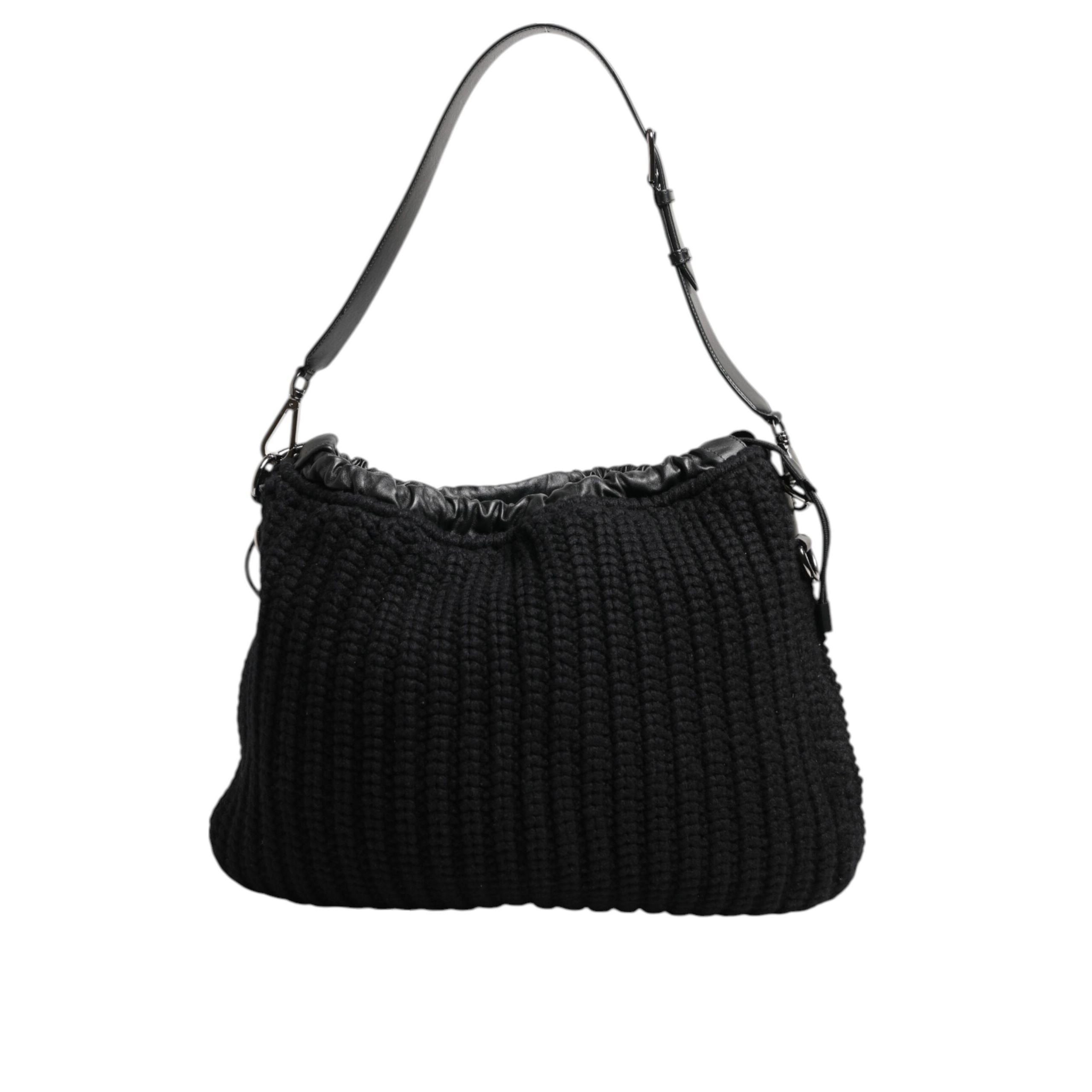 Dolce & Gabbana Black Cashmere Knitted Leather Shoulder Bag