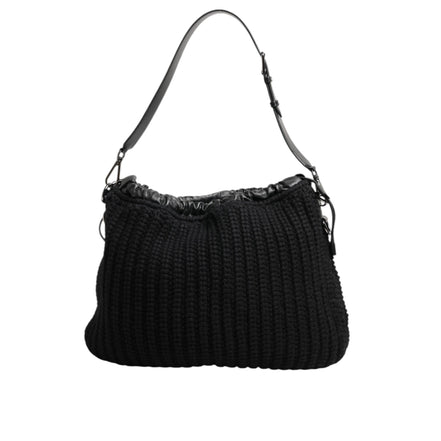 Dolce & Gabbana Black Cashmere Knitted Leather Shoulder Bag