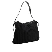 Dolce & Gabbana Black Cashmere Knitted Leather Shoulder Bag