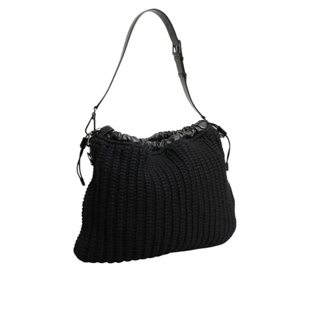 Dolce & Gabbana Black Cashmere Knitted Leather Shoulder Bag