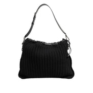 Dolce & Gabbana Black Cashmere Knitted Leather Shoulder Bag