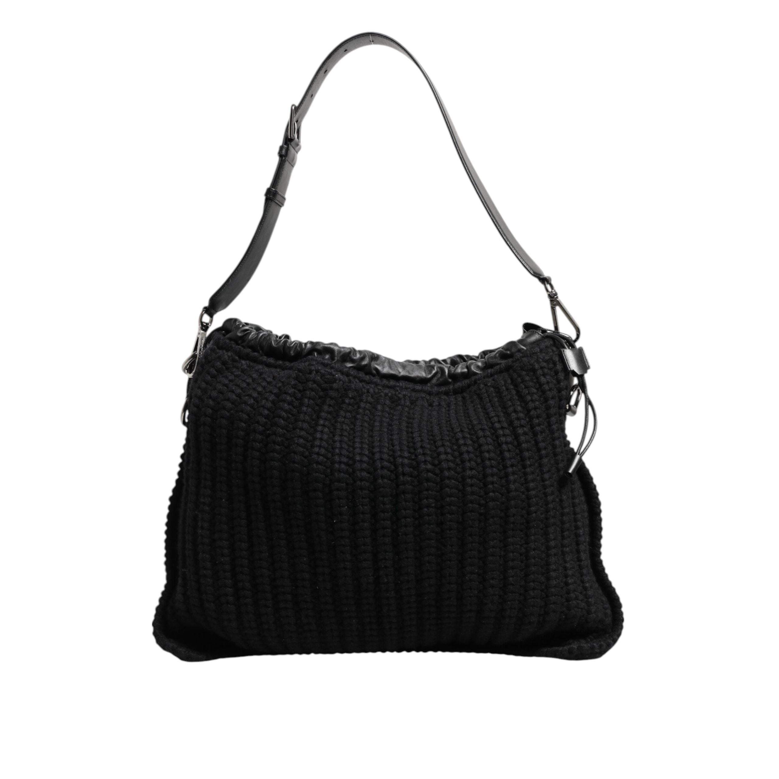 Dolce & Gabbana Black Cashmere Knitted Leather Shoulder Bag
