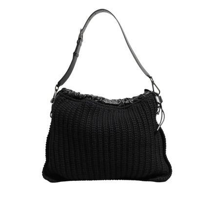 Dolce & Gabbana Black Cashmere Knitted Leather Shoulder Bag