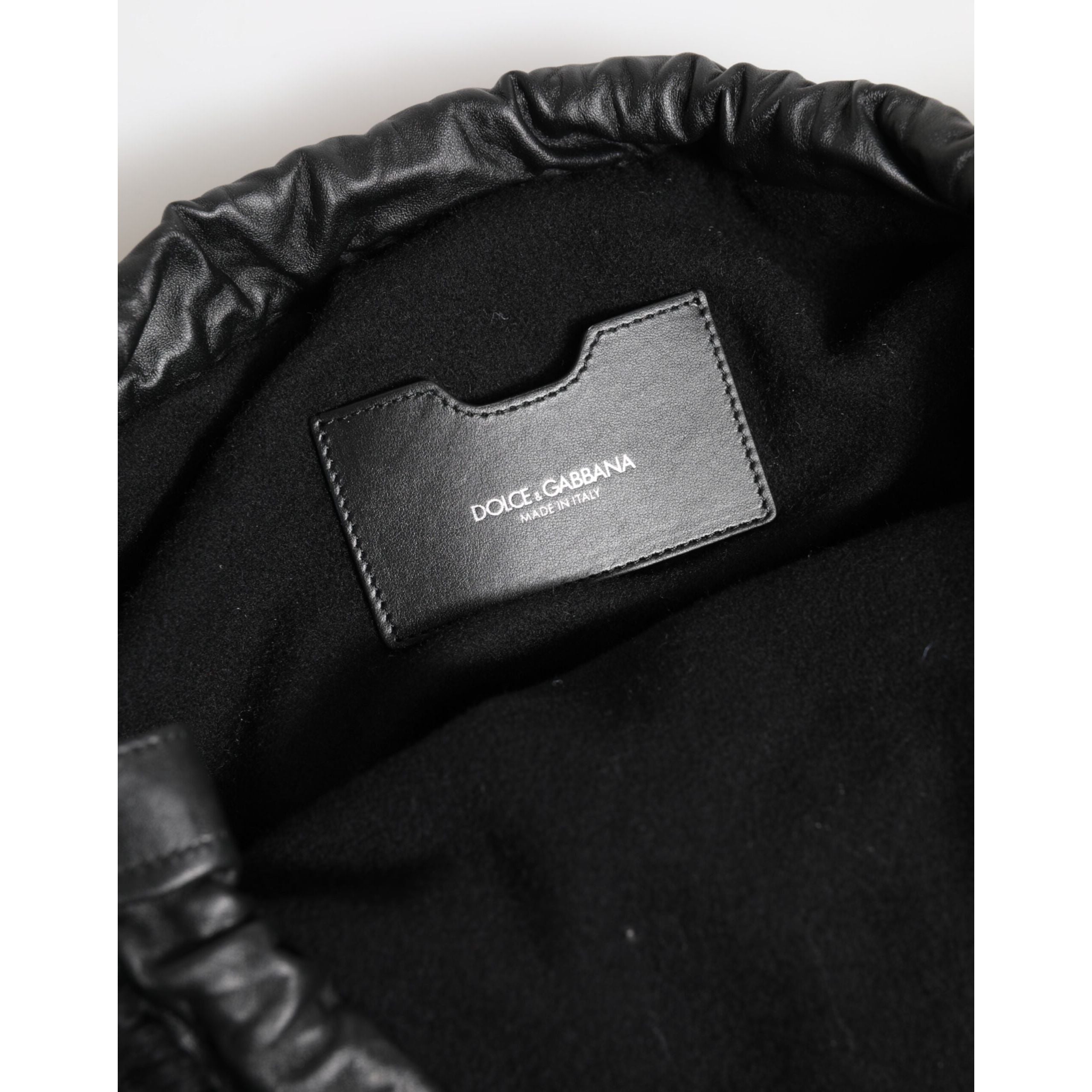 Dolce & Gabbana Black Cashmere Knitted Leather Shoulder Bag
