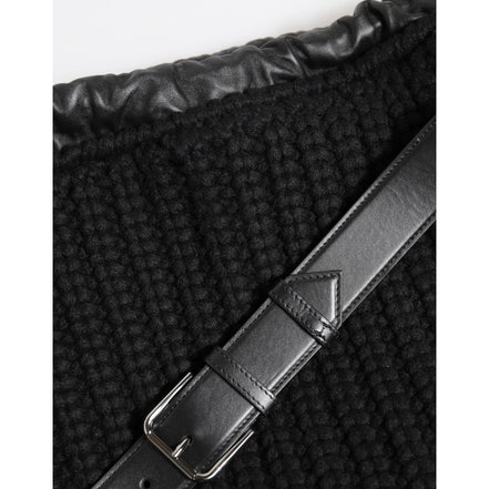 Dolce & Gabbana Black Cashmere Knitted Leather Shoulder Bag