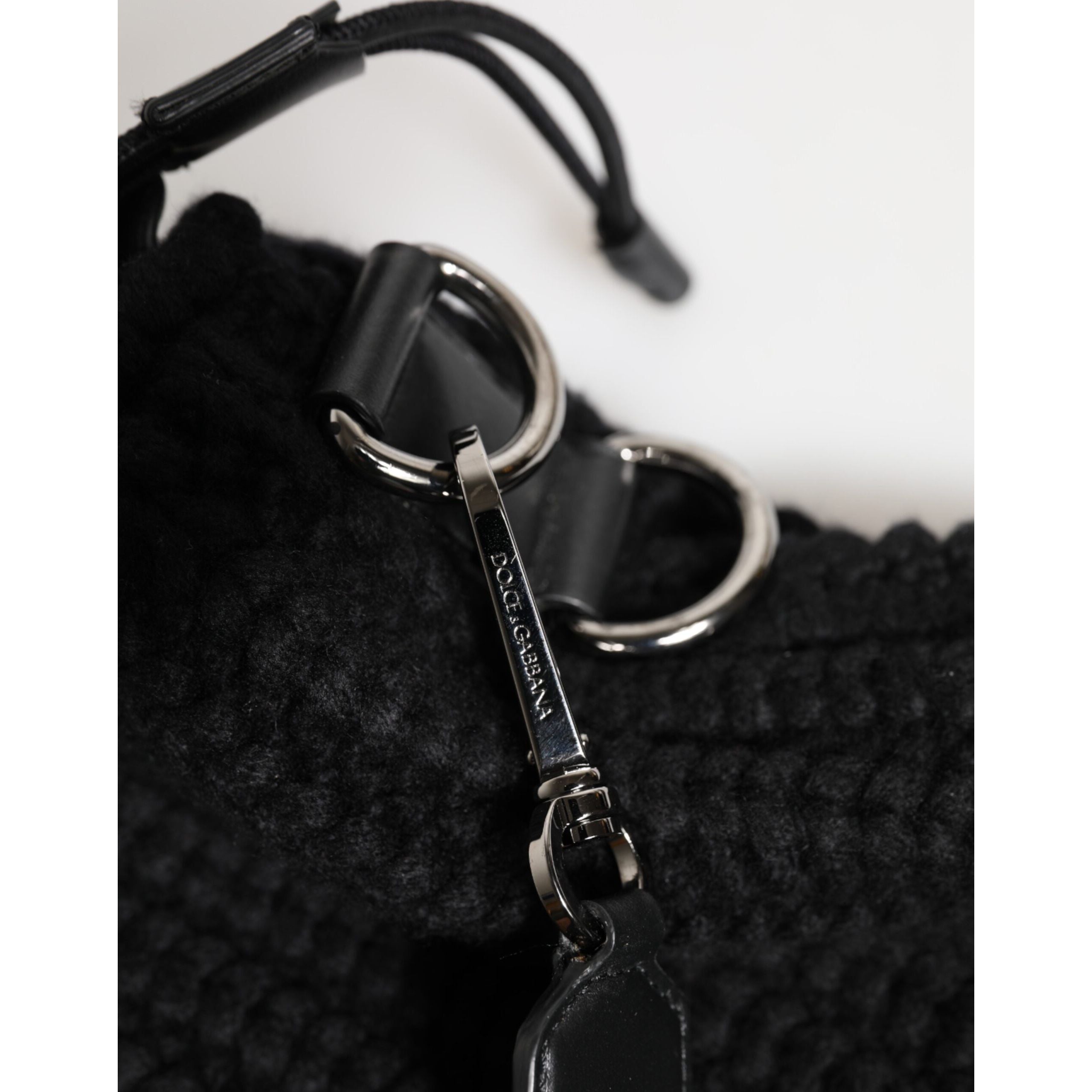 Dolce & Gabbana Black Cashmere Knitted Leather Shoulder Bag